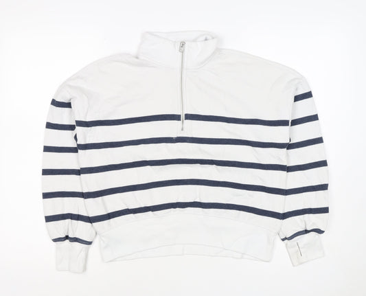 Back view of Abercrombie Kids girls’ white navy striped 13-14 years 1/4 zip sweatshirt