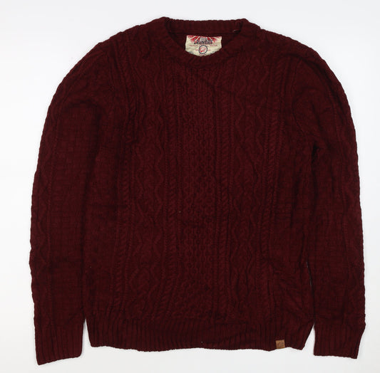 Back view of Tokyo Laundry Men’s Red S Cable Knit Crew Neck jumper
