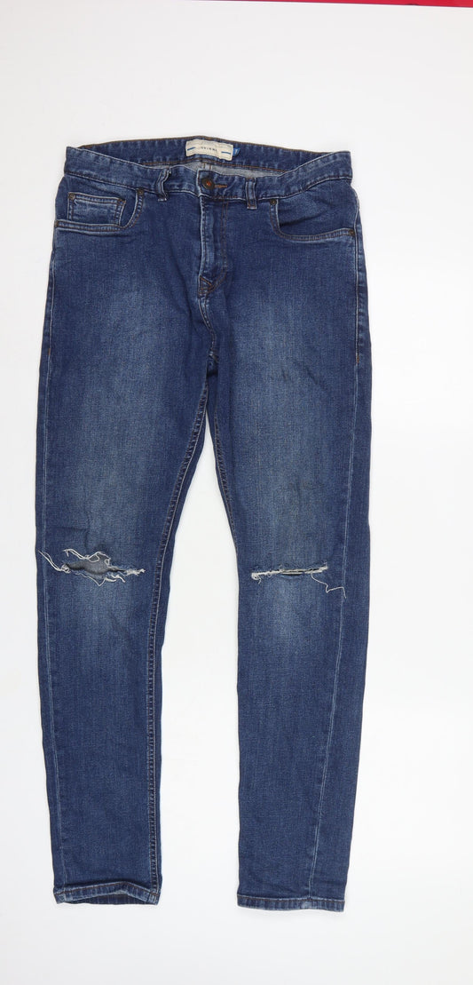 Back view of Next Men's Blue W32 L31 Skinny Distressed Stretch Denim Jeans