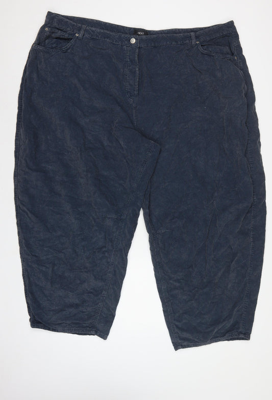 Next Women Blue Corduroy Capri Tapered Trousers UK 26 Regular