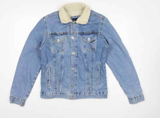 Back view of Zara Man Men's Blue M Sherpa Lined Denim Button Jacket