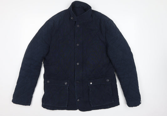 Jaeger Men's Blue M Quilted Cotton Jacket Snap Stand-Up Collar