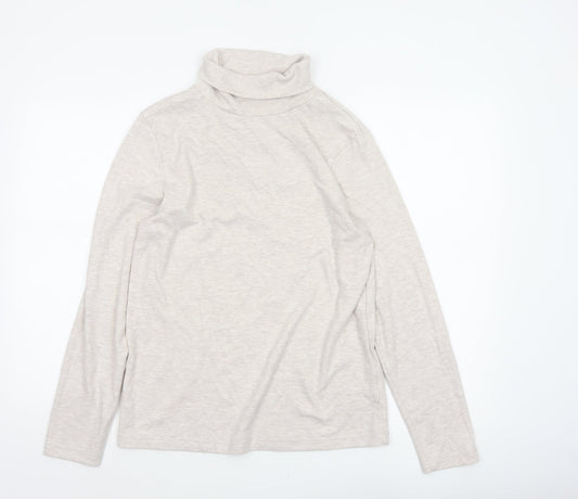 Cotton Traders Women Beige Marl UK 16 Roll Neck Long Sleeve Jersey Top