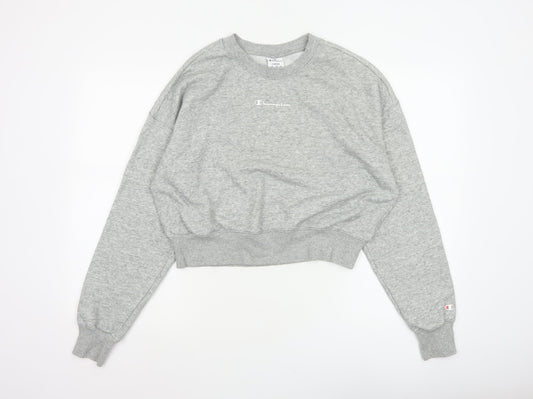 Champion Women Grey Logo Cropped Pullover Sweatshirt Size L