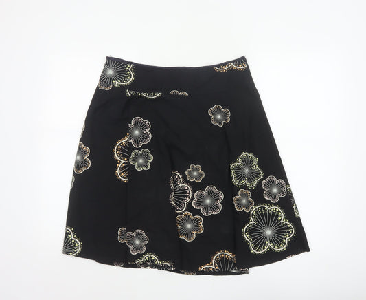 Red Herring Women’s Black Floral A-Line Knee Length Skirt UK 10