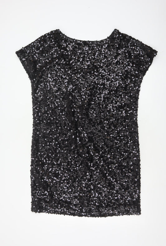 Next Women Black UK 14 Sequin Bodycon Mini Party Dress