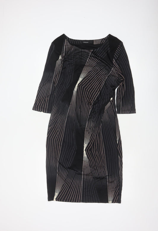 Autograph Women Black UK 14 Sheath Knee Dress 3/4 Sleeve Striped Lined