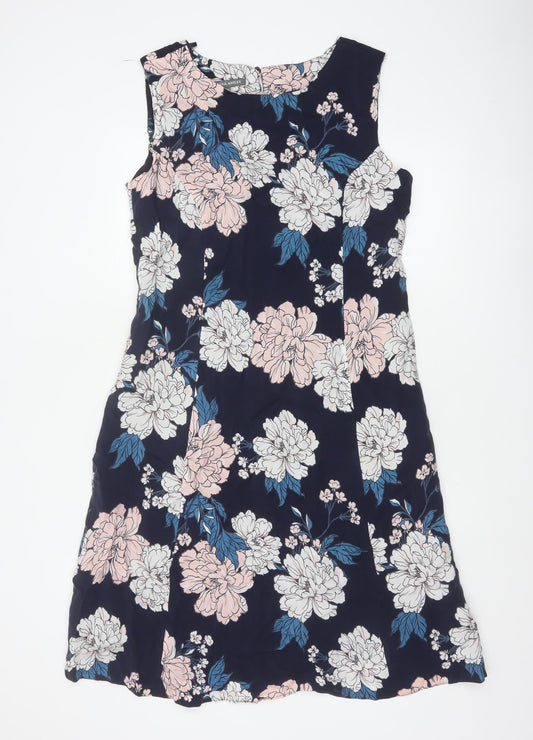 Laura Ashley Women Navy Floral A-Line Long Dress UK 14 Sleeveless