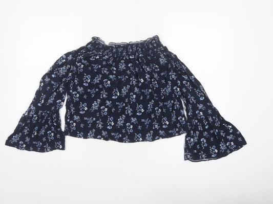 Hollister Women’s Blue XS Floral Off Shoulder Bell Sleeve Blouse
