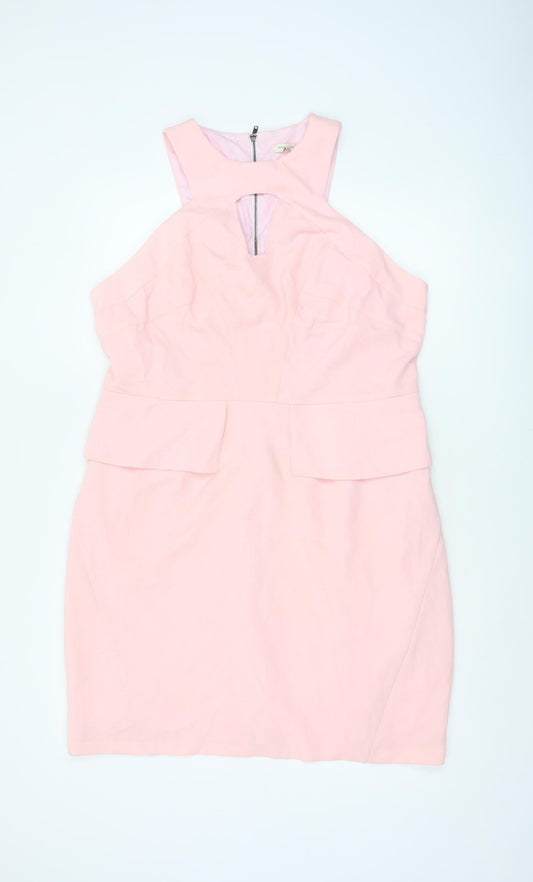 River Island Women Pink Size 18 Peplum Pencil Dress Cut Out