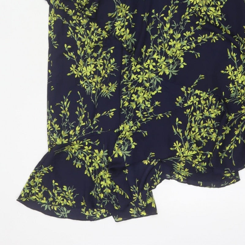 Warehouse Women Blue Floral Wrap Ruffle Asymmetric Long Skirt UK 14