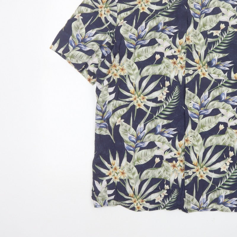 Zara Men Blue L Tropical Floral Hawaiian Short Sleeve Button-Up Shirt