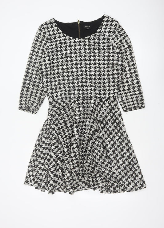 River Island Women Black White UK 12 Fit & Flare Houndstooth Dress