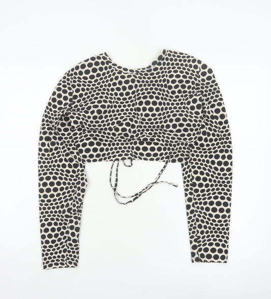 Monki Women Black & White Polka Dot 2XL Cropped Tie Back Blouse