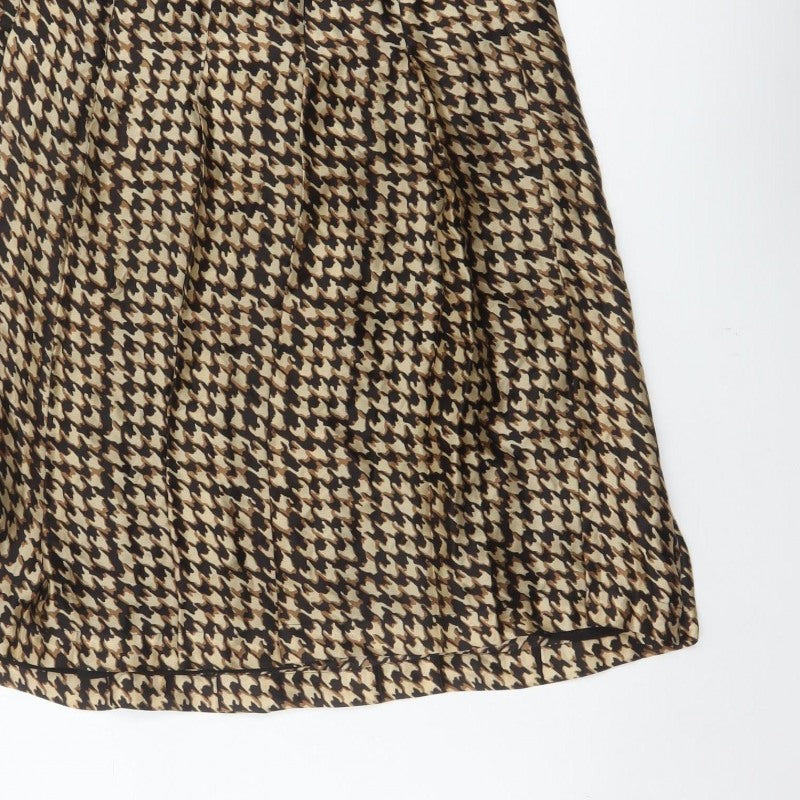 Jaeger Women Brown UK 14 Houndstooth A-Line Knee Length Skirt
