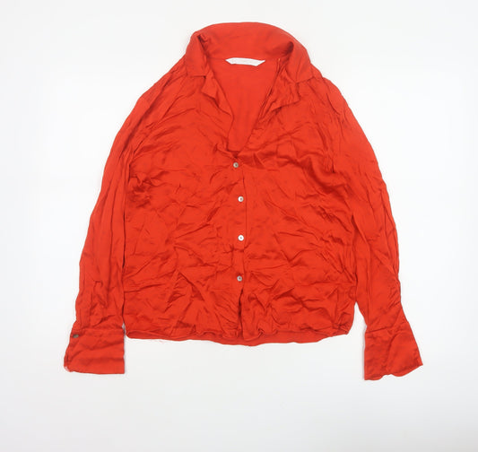 MNG Women Red M Viscose Collared Long Sleeve Button-Up Shirt