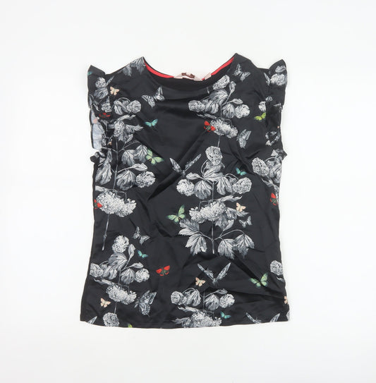 Ted Baker Women Black Floral Butterfly Ruffle Blouse UK 6