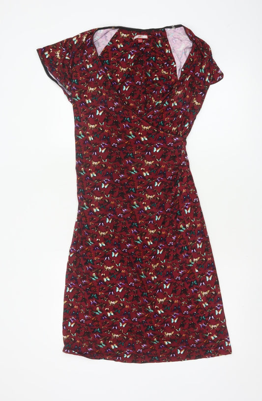 Joe Browns Women’s Red Butterfly Print V-Neck Sheath Dress UK 14