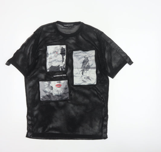 Manière De Voir Women Black UK 6 Sheer Mesh Marilyn Graphic T-Shirt