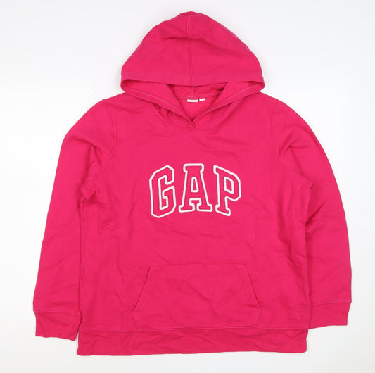 Back view of Gap Teens Pink XL Pullover Hoodie Logo Fleece Kangaroo Pocket
