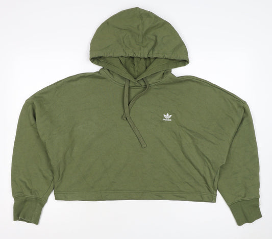 Adidas Women Green UK 10 Pullover Hoodie Trefoil Logo Long Sleeve