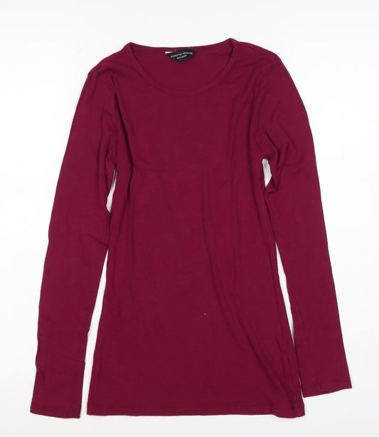 Dorothy Perkins Women Red UK 10 Basic Long Sleeve Cotton T-Shirt