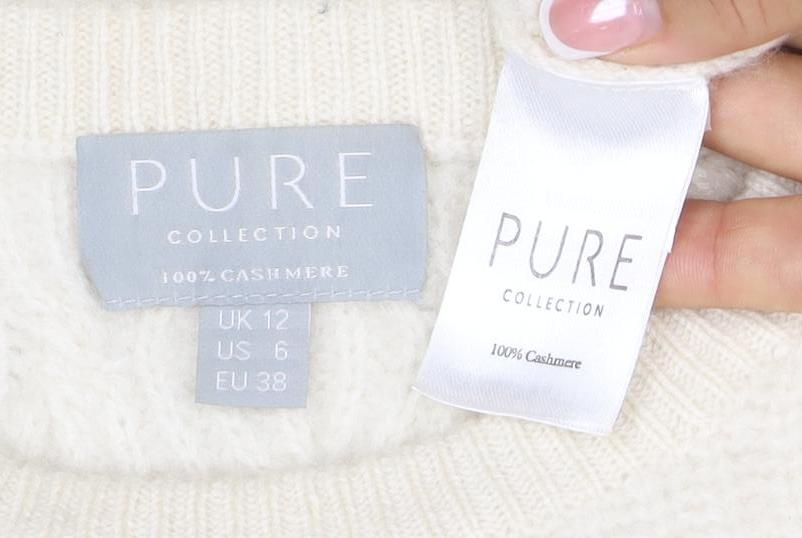 Pure Collection Women Ivory Cashmere Cable Knit Jumper UK 12