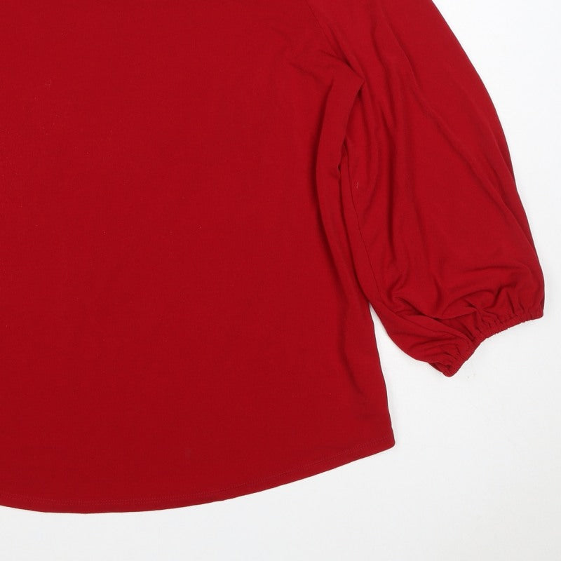 Adrianna Papell Women Red L Jersey Button Detail Balloon Sleeve Blouse