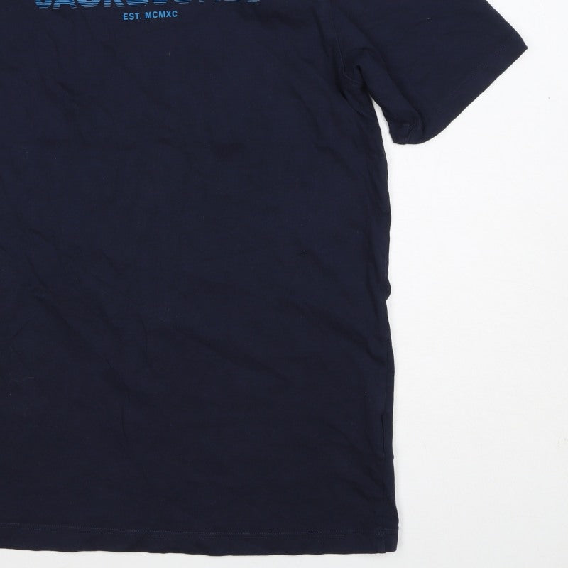 Additional view of Jack & Jones Teens Navy Blue XS Logo Graphic Crew Neck T-Shirt