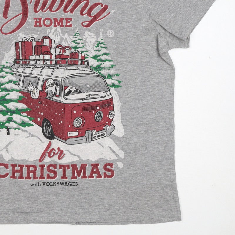 Volkswagen Mens Grey XL Christmas Driving Home Graphic T-Shirt