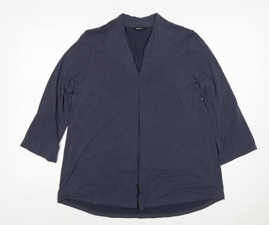 Roman Women Blue Size 12 V-Neck 3/4 Sleeve Roll Tab Blouse