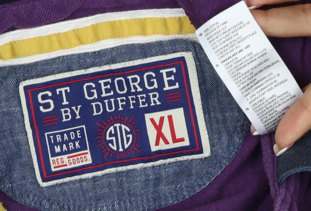 St George by Duffer Men's Purple XL Embroidered Logo Short Sleeve Polo
