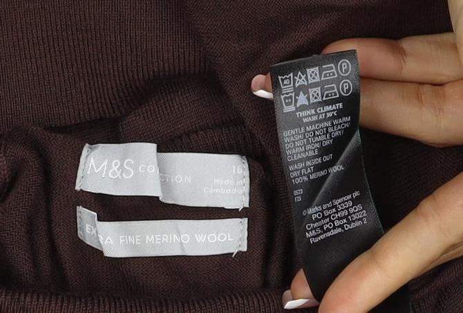 M&S Collection Women’s Brown Size 16 Merino Wool Roll Neck Jumper