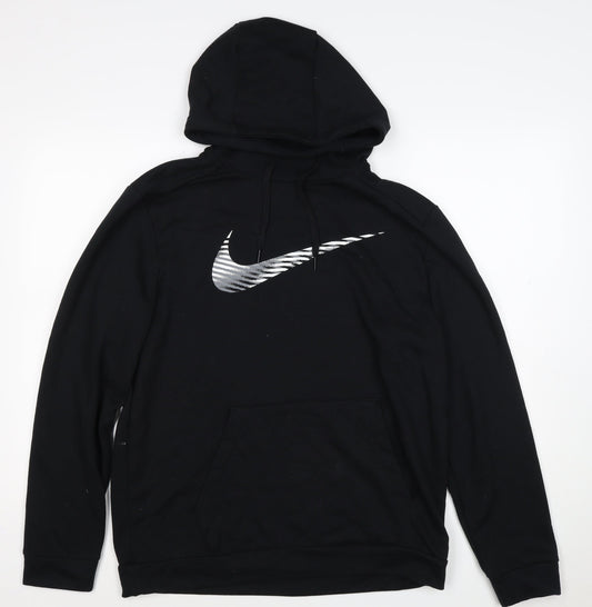 Back view of Nike unisex adults black m pullover hoodie dri-fit swoosh logo