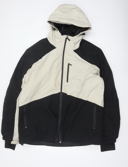 Crane Men’s Black Ivory XL Hooded Padded Ski Jacket Full Zip