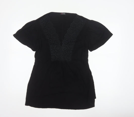 Yours Women Black UK 18 Tunic Blouse V-Neck Lace Short Sleeve