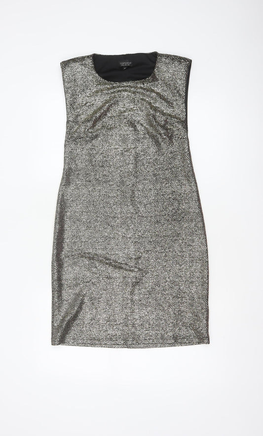 Topshop Women Gold Metallic Bodycon Knee Length Dress UK 12