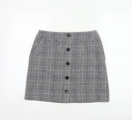 Marks and Spencer Women Grey UK 10 A-Line Plaid Button Mini Skirt