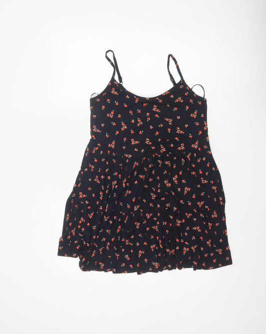 Red Herring Women’s Black Floral Skater Dress Size 10 Strappy