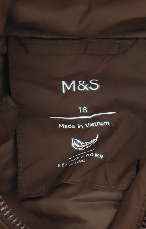 Marks and Spencer Women Brown UK 18 Long Hooded Belted Down Puffer Coat