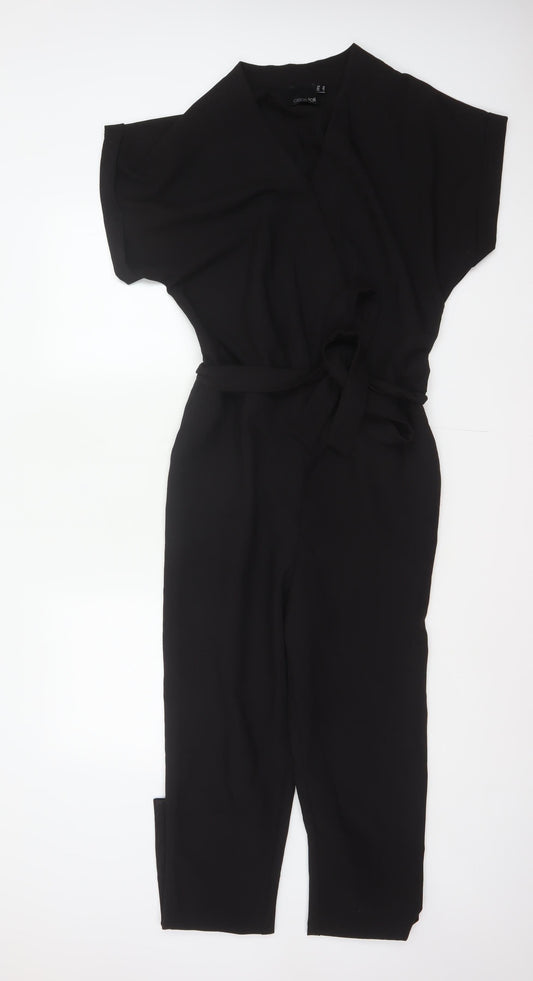 ASOS Tall Women Black UK 12 Belted Wrap Wide-Leg Jumpsuit