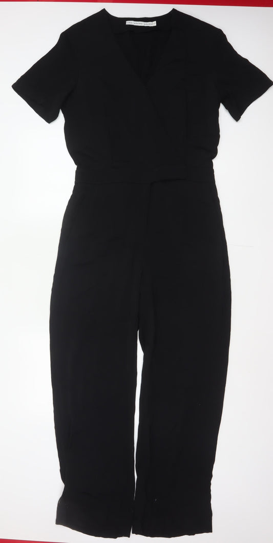& Other Stories Women Black UK 10 Wide-Leg V-Neck Short Sleeve Jumpsuit