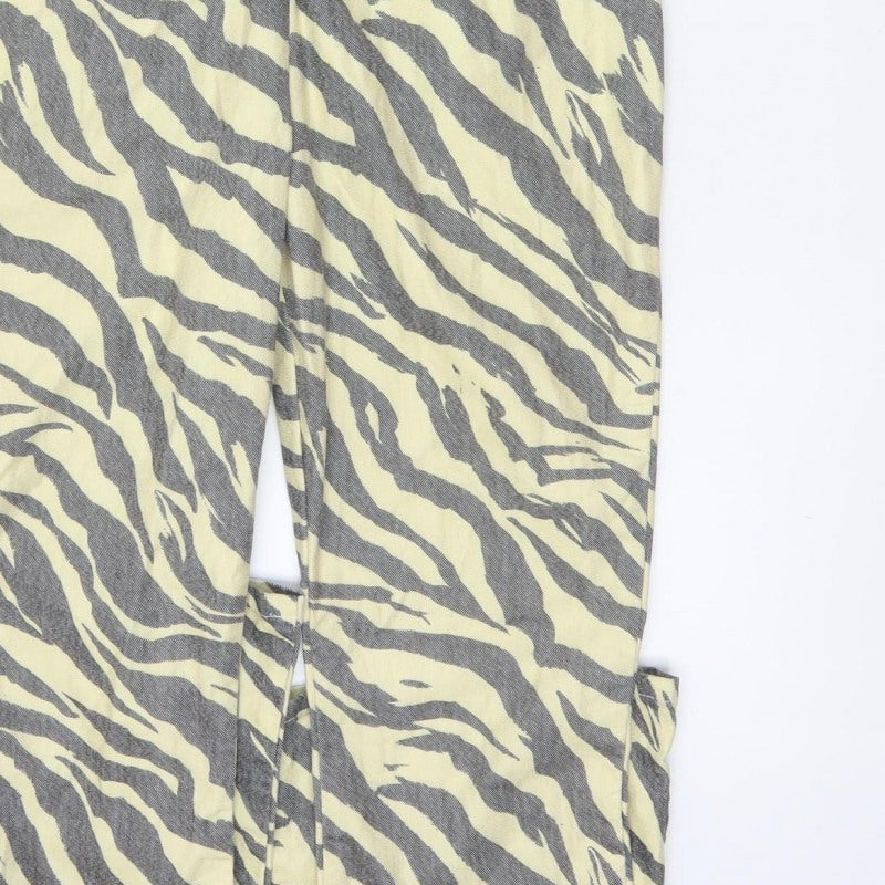 Nasty Gal Women Beige Grey Zebra Print Zip Wide-Leg Jumpsuit UK 12