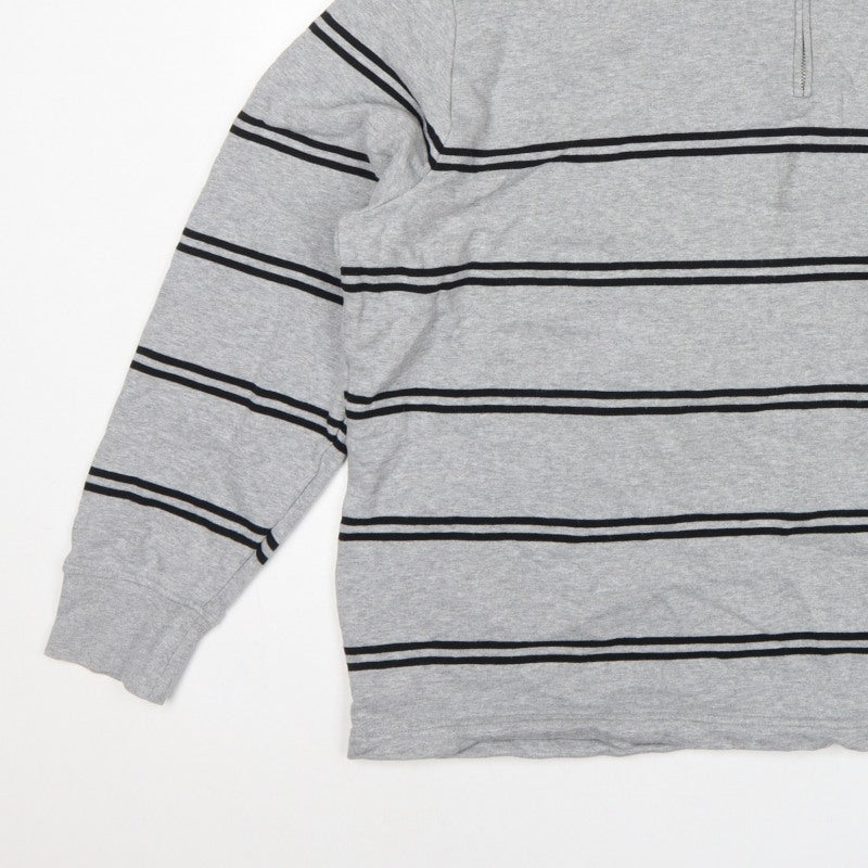 Marks & Spencer Men Grey 2XL Pullover 1/4 Zip Striped Sweatshirt