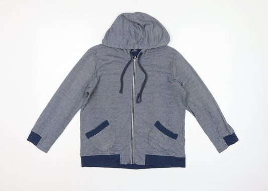 Back view of GAP Teens Blue Striped Full Zip Hooded Sweatshirt, size 6, Pockets