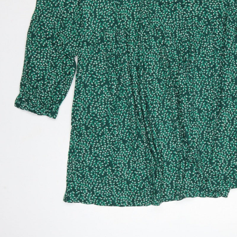 Seasalt Cornwall Women Green Leaf Print UK 14 A-Line Cotton Dress