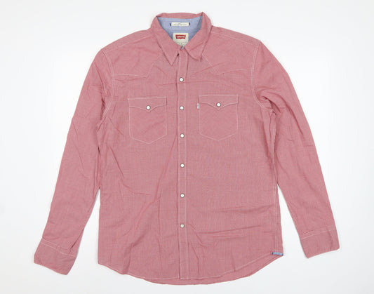 Back view of Levi's Men Red Check Western Snap Button-Up Shirt Large
