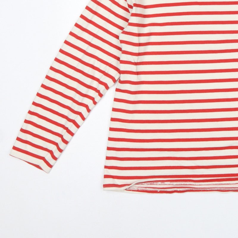 Zara Women Red Cream Striped Cotton Jersey Long Sleeve T-Shirt L