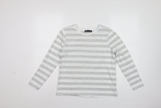 Marks & Spencer Women Grey Stripe Cotton Long Sleeve Basic T-Shirt UK 10