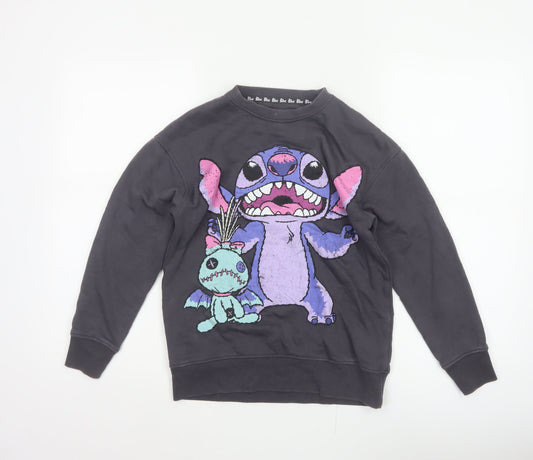 Back view of Primark girls’ black stitch halloween graphic fleece sweatshirt 9-10 years